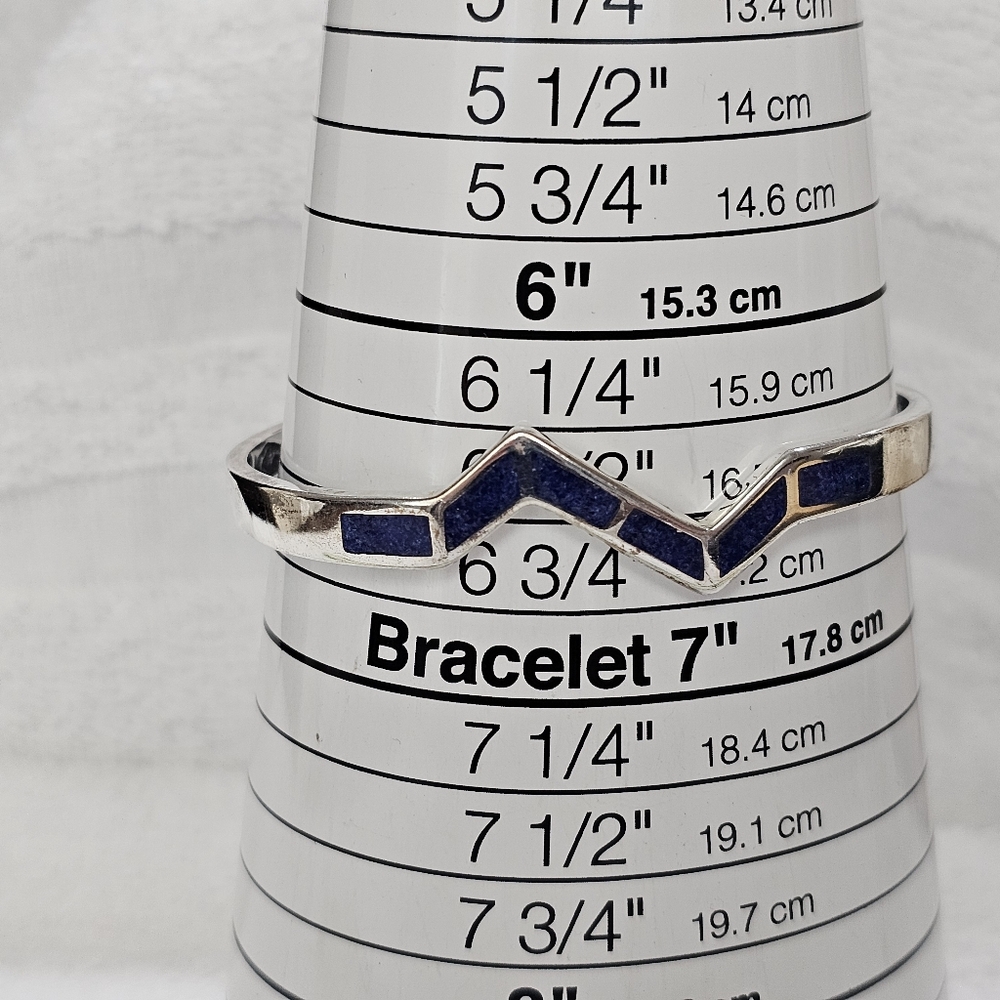 Vintage Coleman Co Walden Johnson Lapis 925 Silver Oval Zigzag Bracelet - Picture 9 of 11